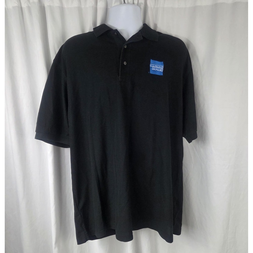 Port Authority Polo Shirt Mens XL Black American Express Logo Short Sleeve Knit